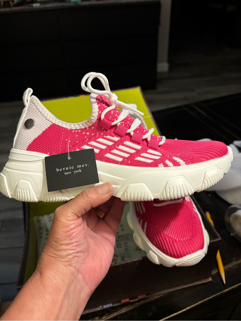 bernie mev. Kids Hot Pink Knit Slip-On Sneaker with White Sole